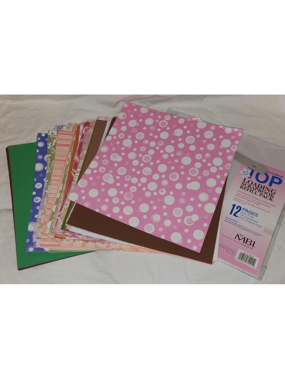 Scrapbook Paper and 7 Refill Lot Top Loading - Solid and Designs